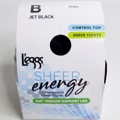 L'eggs Sheer Energy Compression Sheer Tights | Control Top | Jet Black | Size B